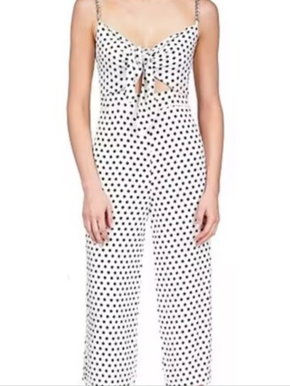 Michael Kors White Polka Dot Tie-Front Jumpsuit with Black Dots